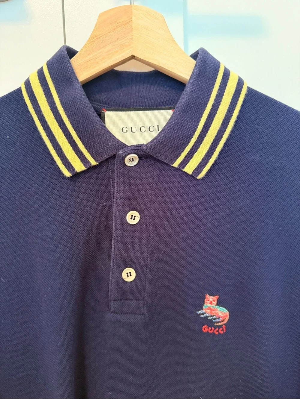 Gucci Cat Polo Navy Polo with Yellow-Trimmed Collar - NEVER WORN